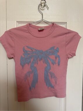 Girls' Pink Graphic Bow Tee - Unbranded